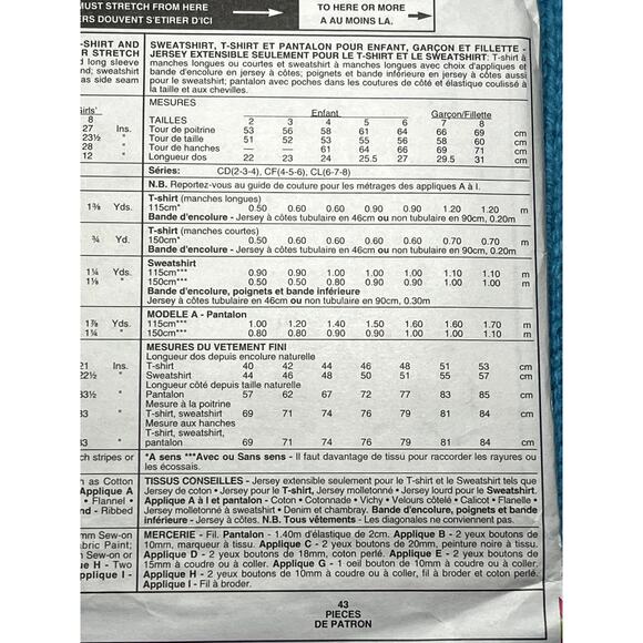 McCalls 7373 Sewing pattern Kids sweatshirt  tshirt pants shorts size 5 6 - Picture 5 of 5